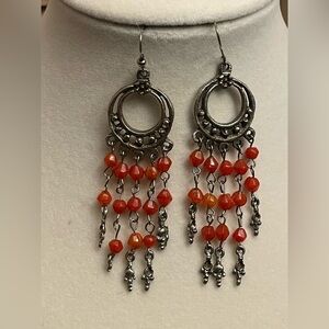 Bohemian Silver and Orange Beaded Dangle Earrings
